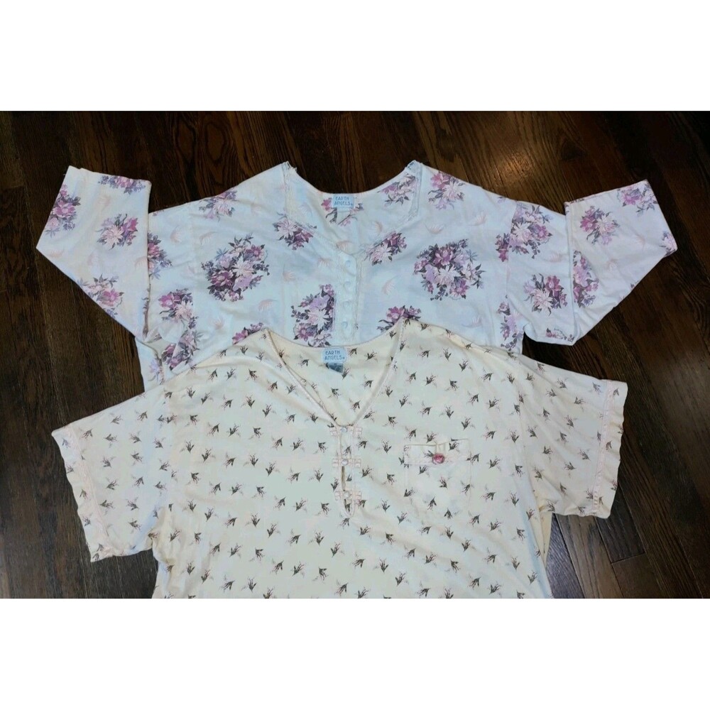 Earth Angels VTG Floral Nightgowns Women's Size 2X Cottagecore Cotton Lot Of 2